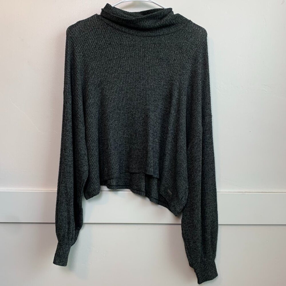 Hollister Dark Gray Ribbed Cropped Cowl Neck Sweater